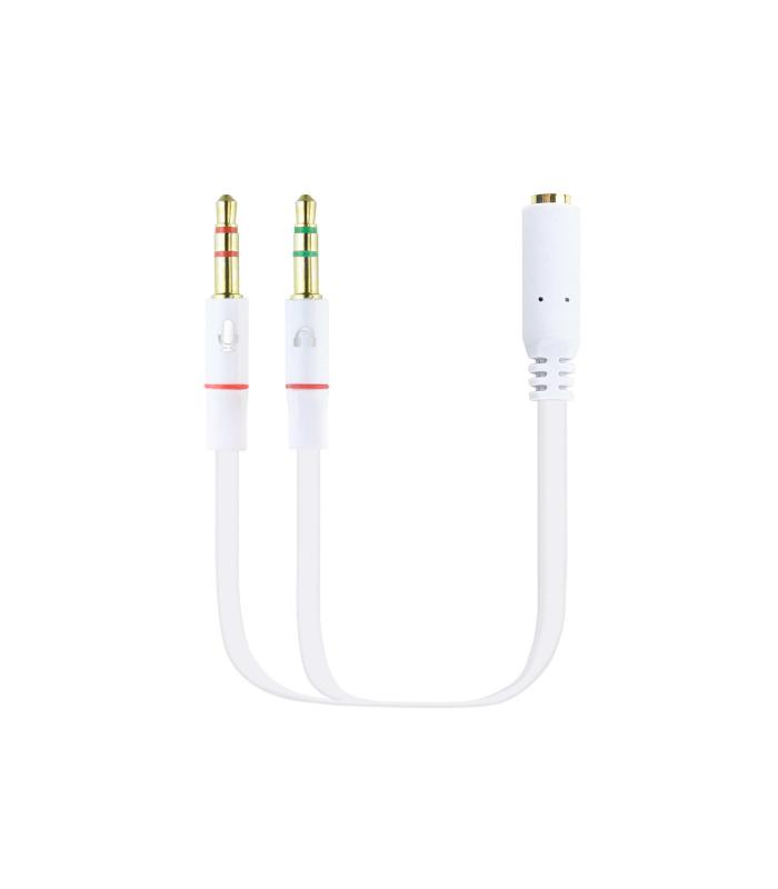 Nanocable Cable Adaptador Audio Jack 3.5 H de 4 Pines a 2 Jack 3.5 M de 3 Pines, Blanco, 20 Cm