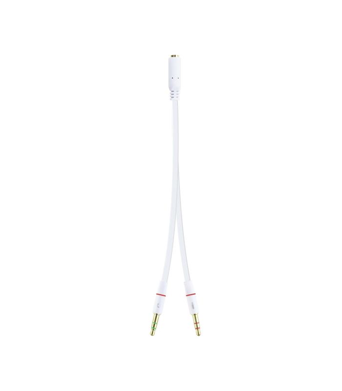Nanocable Cable Adaptador Audio Jack 3.5 H de 4 Pines a 2 Jack 3.5 M de 3 Pines, Blanco, 20 Cm