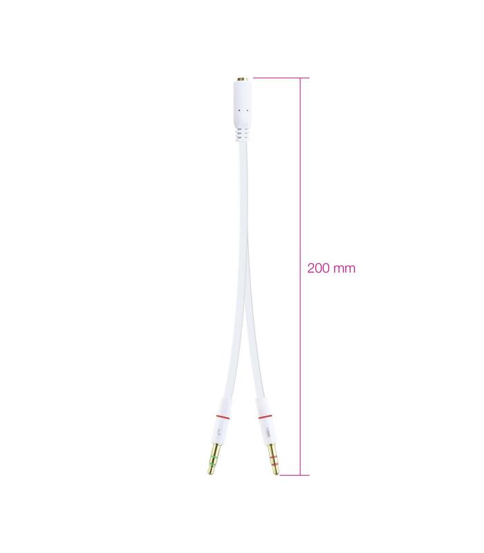 Nanocable Cable Adaptador Audio Jack 3.5 H de 4 Pines a 2 Jack 3.5 M de 3 Pines, Blanco, 20 Cm