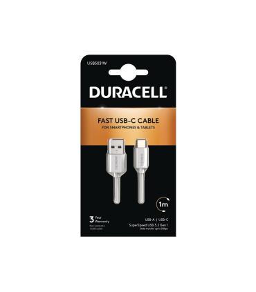 Cable USB 3.0 Tipo-C Duracell USB5031W  USB Tipo-C Macho - USB Macho  1m  Blanco