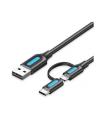 Cable USB 2.0 Vention CQDBD/ USB Macho - MicroUSB Macho/ USB Tipo-C Macho/ 480Mbps/ 50cm/ Negro