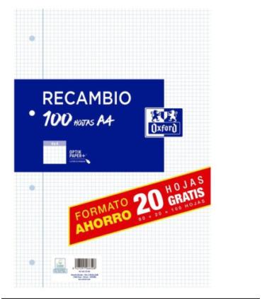 RECAMBIO A4 80H+20H 4X4 CON MARGEN OXFORD 400195058