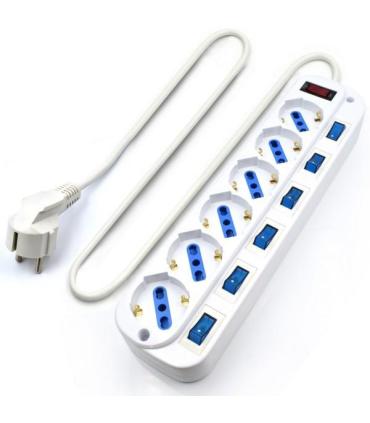 REGLETA EWENT 6 TOMAS SHUKO 16A CON INTERRUPTOR ON OFF 5M BLANCA