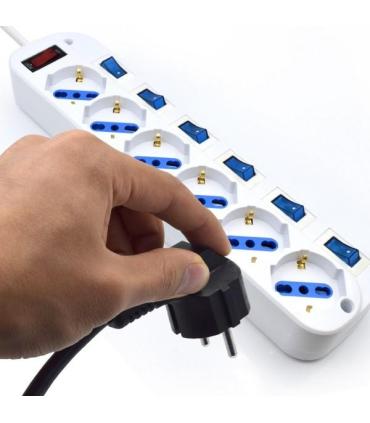 REGLETA EWENT 6 TOMAS SHUKO 16A CON INTERRUPTOR ON OFF 5M BLANCA
