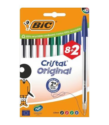 Bolgrafos de Tinta de Aceite Bic Cristal Original 516355/ 10 unidades/ Colores Surtidos