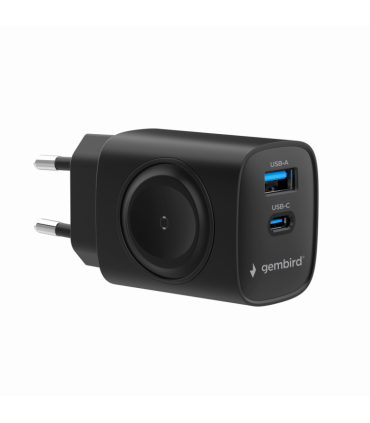 CARGADOR GEMBIRD 2-1 USB CARGA RAPIDA + APPLE WATCH NEGRO
