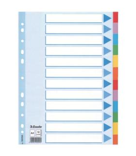 SEPARADOR DE CARTON CON CARATULA INDICE 12 POSICIONES FORMATO A4 COLORES VIVOS ESSELTE 100194