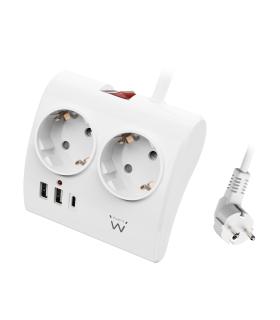 EWENT EW3870 Regleta 2  Shucko 2 Usb-A 1 Usb-C Bl.