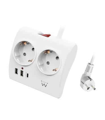 EWENT EW3870 Regleta 2  Shucko 2 Usb-A 1 Usb-C Bl.