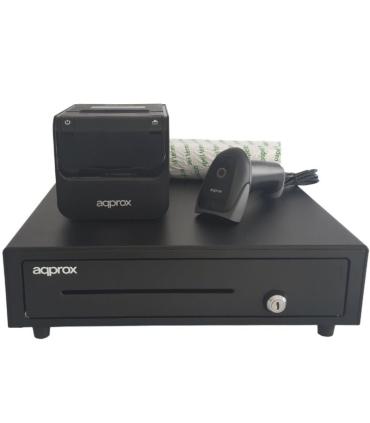 Pack para TPV Approx appPOSPACK4180-2D/ Cajn Portamonedas + Impresora Trmica de Tickets + Lector de Cdigos + Rollos Trmicos