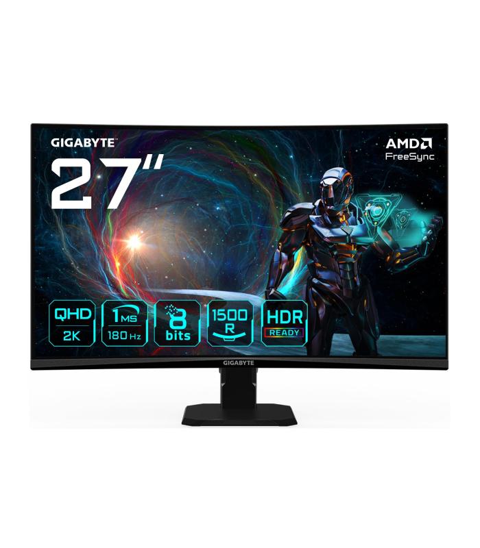 GIGABYTE GS27QCA 27" Monitor Curvo Para Gaming QHD - 2560 X 1440, 180Hz, 1ms, 250 Cd m, FreeSync, HDR Ready, HDMI 2.0, DisplayP