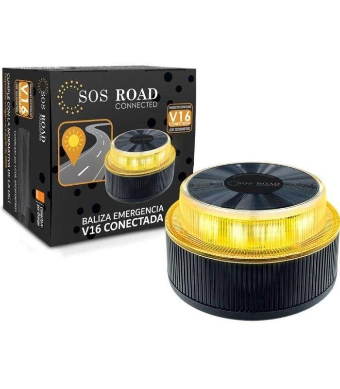 Luz baliza de emergencia para coche SOS Road Connected EL2024 V16/ Homologada/ Base Imantada/ Geolocalizable/ Funciona a Pilas