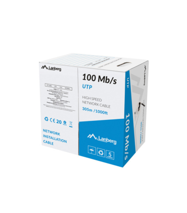 BOBINA CABLE RED LANBERG UTP RJ45 100 MB/S SOLIDO CCA AWG24 305M  NEGRO