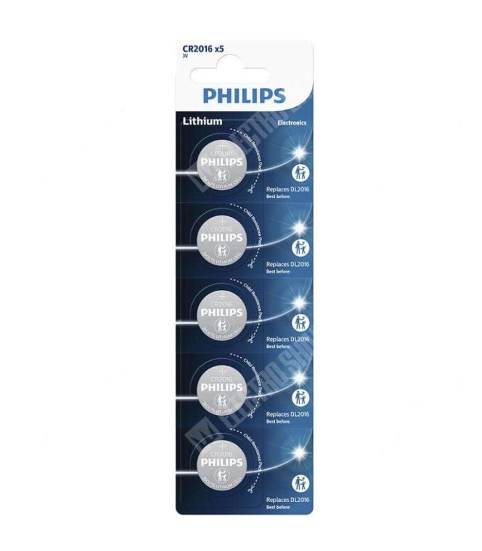 Pack de 5 Pilas de Botn Philips CR2016P5/01B Lithium/ 3V