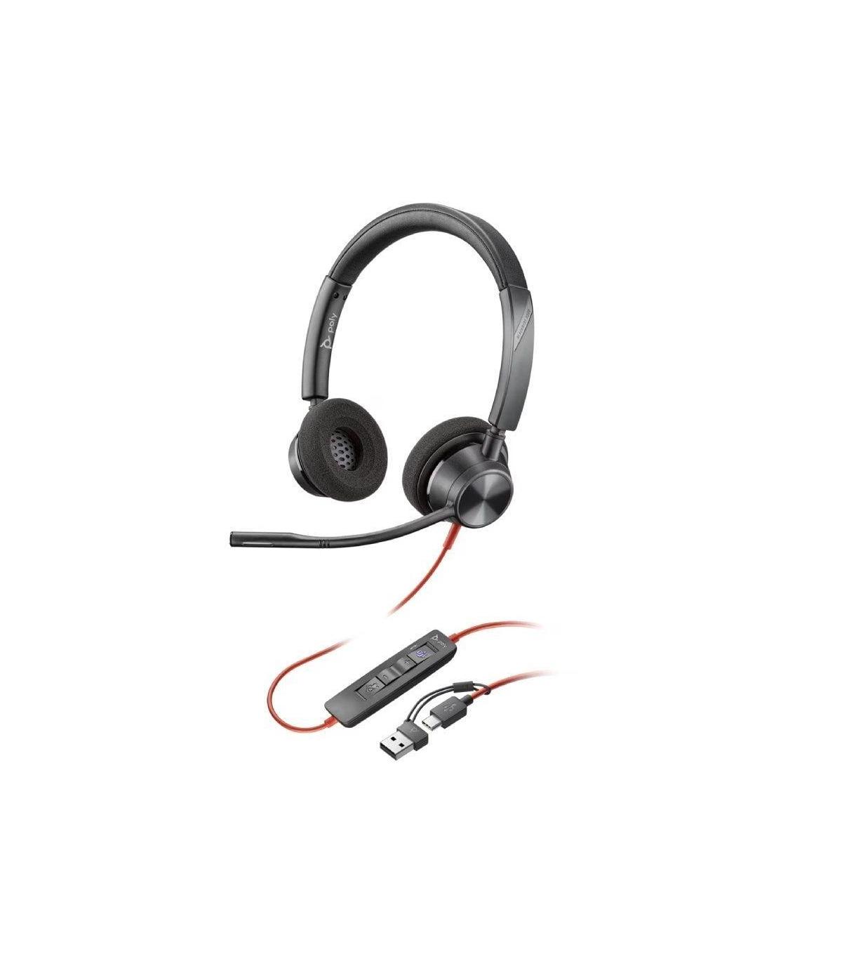 Auriculares Poly Blackwire 3320 para Microsoft Teams USB-C + Adaptador USB-C/A/ con Micrfono/ USB Tipo-C/ Negros