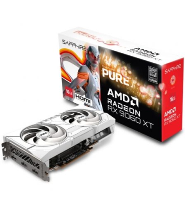 VGA SAPPHIRE PURE RX 9060 XT GAMING OC,AMD,RX9060XT,16GB,GDDR6,128BIT,2HDMI+2DP,ARGB,COLOR BLANCO (3 VENTILADORES)