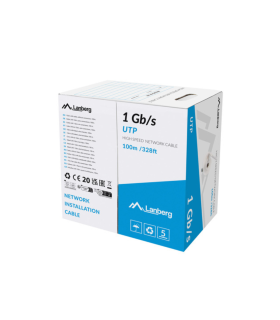 BOBINA CABLE RED LANBERG UTP RJ45 1GB/S SOLIDO CCA AWG23 100M GRIS