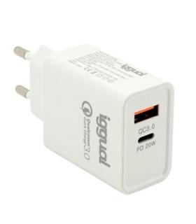 Iggual Cargador Doble USB QC3.0 + Tipo C PD 20W