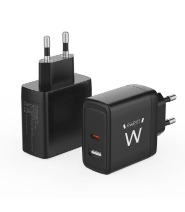 Ewent Cargador Rapido USB-A Y USB-C, GanFast, 65W