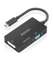 Conversor HDMI Aisens A109-0954/ USB Tipo-C Macho - DVI/HDMI/VGA Hembra/ 15cm/ Negro