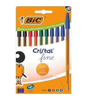 Bolgrafos de Tinta de Aceite Bic Cristal Fine 516356/ 10 unidades/ Colores Surtidos