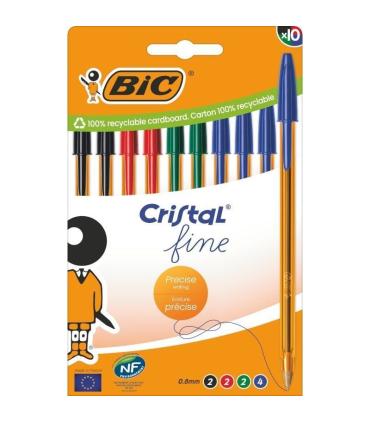 Bolgrafos de Tinta de Aceite Bic Cristal Fine 516356/ 10 unidades/ Colores Surtidos