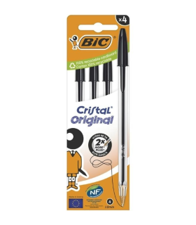 Bolgrafos de Tinta de Aceite Bic Cristal Original 516335/ 4 unidades/ Negros