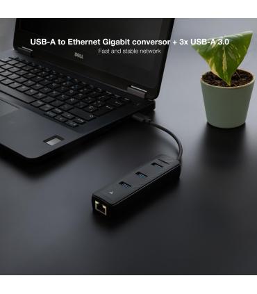 Hub USB 3.0 Nanocable 10.16.4604  3xUSB  1xRJ45  Negro
