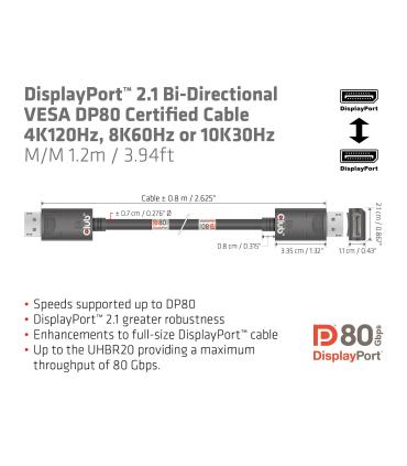 CABLE DP 2.1 A DP 2.1 CLUB3D M M BIDIRECCIONAL