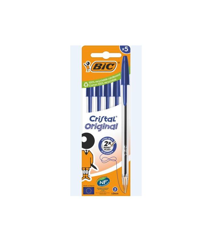 BLISTER CARTN 5 BOLIGRAFOS CRISTAL CON CUERPO TRANSPARENTE TRAZO 0,4MM. AZUL BIC 516344