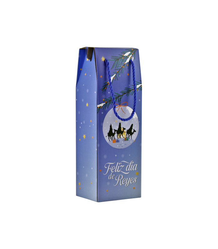 CAJA CON ASA MENSAJES EFECTO MADERA BOTELLERO REYES MAGOS (13X36X10 CM) COLORES SURTIDOS BISMARK 333603