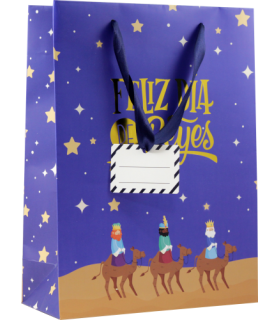 BOLSA PAPEL REYES MAGOS M (27X12X37 CM) FOIL CON TARJETA COLGANTE COLORES SURTIDOS BISMARK 333600