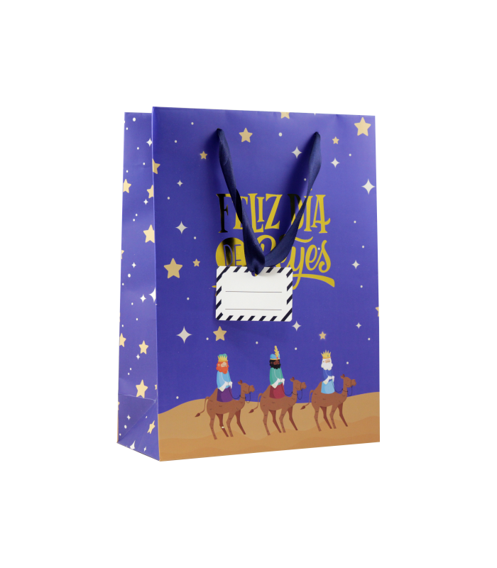 BOLSA PAPEL REYES MAGOS M (27X12X37 CM) FOIL CON TARJETA COLGANTE COLORES SURTIDOS BISMARK 333600