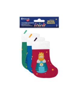 PACK 3 CALCETINES DECORATIVOS REYES MAGOS (VERDE/ROJO Y AZUL) BISMARK 332889