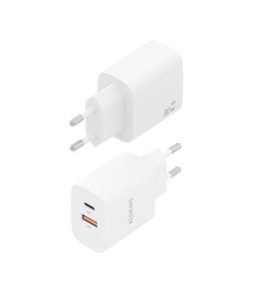 CARGADOR AISENS GAN 30W 1XUSB-C PD3.0 QC4.0 1XUSB-A QC3.0 BLANCO