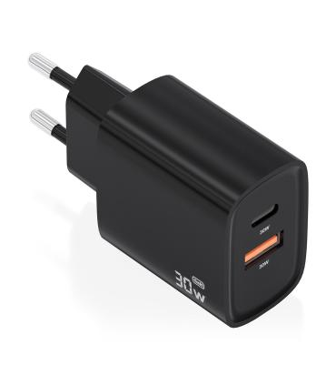 CARGADOR AISENS GAN 30W 1XUSB-C PD3.0 QC4.0 1XUSB-A QC3.0 NEGRO