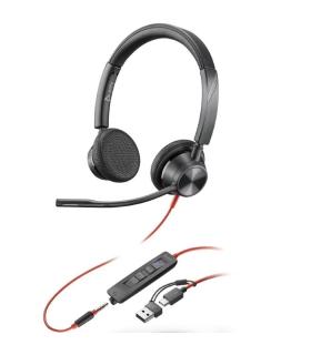 Auriculares Poly Blackwire 3225 para Microsoft Teams + 3.5 mm + Adaptador USB-C/A/ con Micrfono/ Jack 3.5 - USB Tipo-C/ Negros