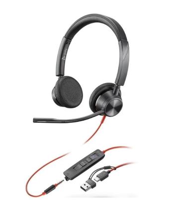 Auriculares Poly Blackwire 3225 para Microsoft Teams + 3.5 mm + Adaptador USB-C/A/ con Micrfono/ Jack 3.5 - USB Tipo-C/ Negros