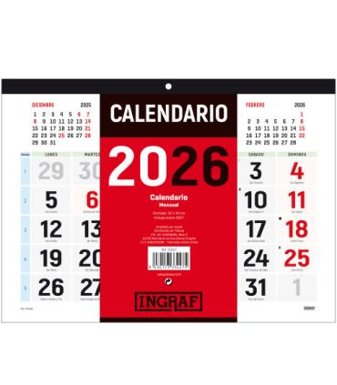 CALENDARIO 2026 PARED HORIZONTAL DOBLE CARA CASTELLANO INGRAF 333427