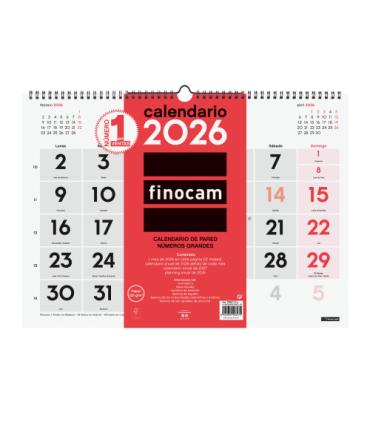 CALENDARIO 2026 NEUTRO PARED NUMEROS GRANDES L 430X310MM FINOCAM 780010026