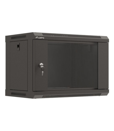 ARMARIO LANBERG MURAL RACK 19\" 6U 540X350 FLAT PACK NEGRO PUERTA CRISTAL