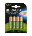Pack De 4 Pilas AA Duracell HR06-P/ 1.2V/ Recargables