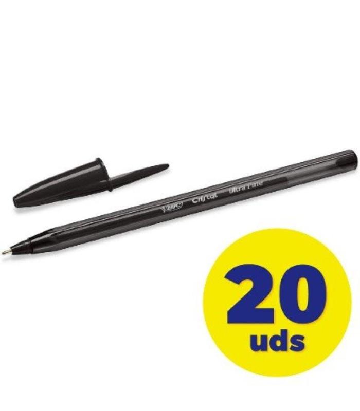 Caja de Bolgrafos de Tinta de Aceite Bic Cristal Exact Ultrafine 992603/ 20 unidades/ Negros