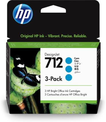 HP Paquete de 3 cartuchos de Tinta DesignJet 712 cian de 29 ml