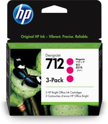 HP Paquete de 3 cartuchos de Tinta DesignJet 712 magenta de 29 ml
