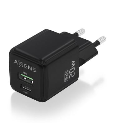 CARGADOR GAN AISENS 20W 1XUSB-C PD3.0 QC4.0 1XUSB-A QC3.0 NEGRO
