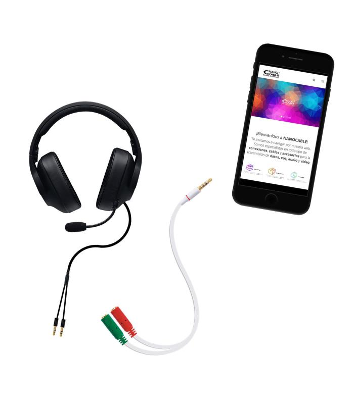 ADAPTADOR AUDIO JACK 3.5M 4 PIN-2XJACK 3.5H 3 PIN BLANCO 20CM NANOC 10.24.1201