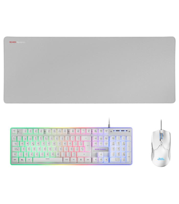 Pack Gaming Mars Gaming MCPX  Teclado H-MECH  + Ratn Ptico + Alfombrilla  Blanco