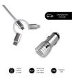 SUBBLIM Cargador Coche 2xUSB Dual Car Charger Alum 2.4A + Cable 3 In 1 Silver