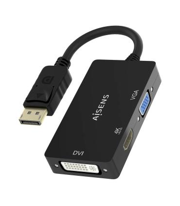 Cable Conversor Aisens A125-0861  DisplayPort Macho  VGA Hembra - DVI Hembra - HDMI 4K Hembra  15cm  Negro